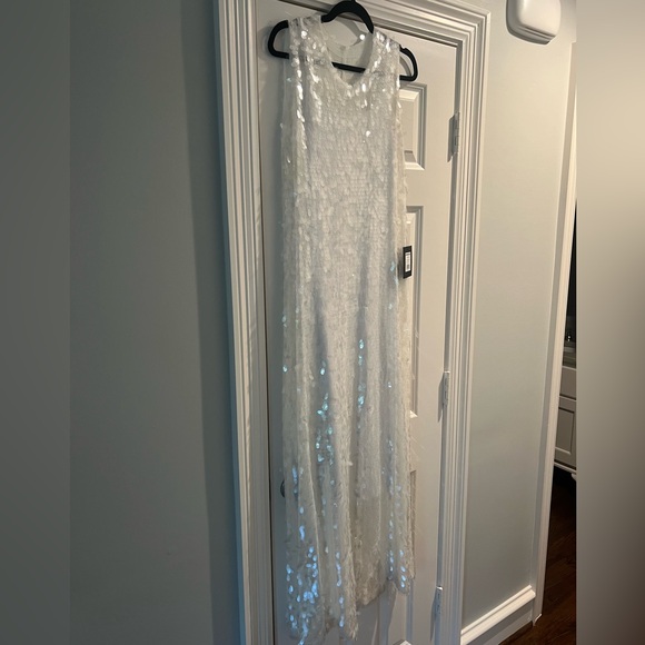 Norma Kamali Paillette Embellished Tulle Maxi Dress - White Sequined - Picture 7 of 7